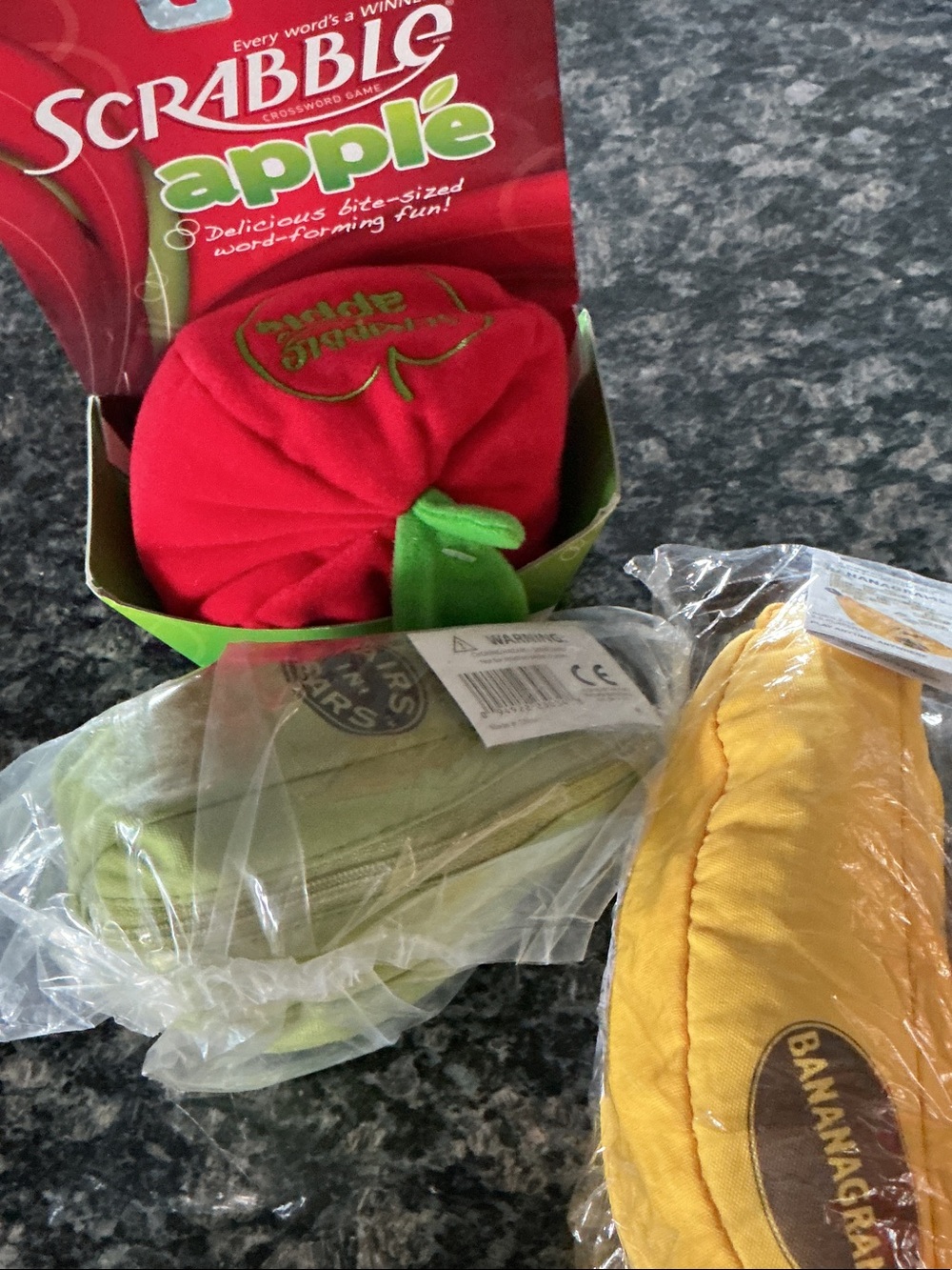 Family Game Bundle Apple Scrabble, Bananagrams, Peach Pairs Travel